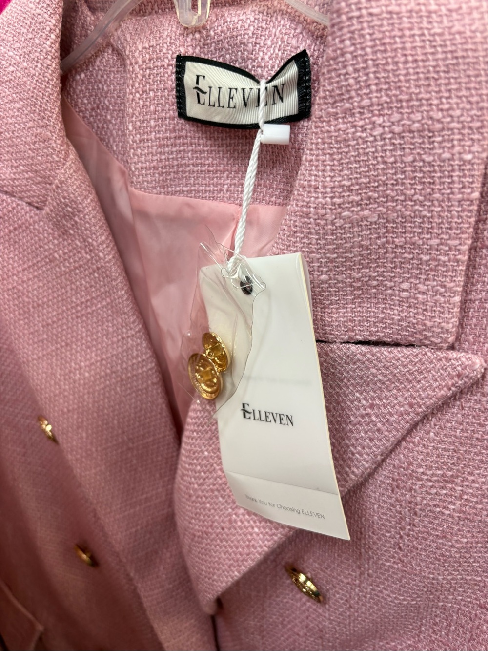 ELLEVEN Pink Tweed Business casual Blazer Jacket Gold Buttons - Picture 10 of 11